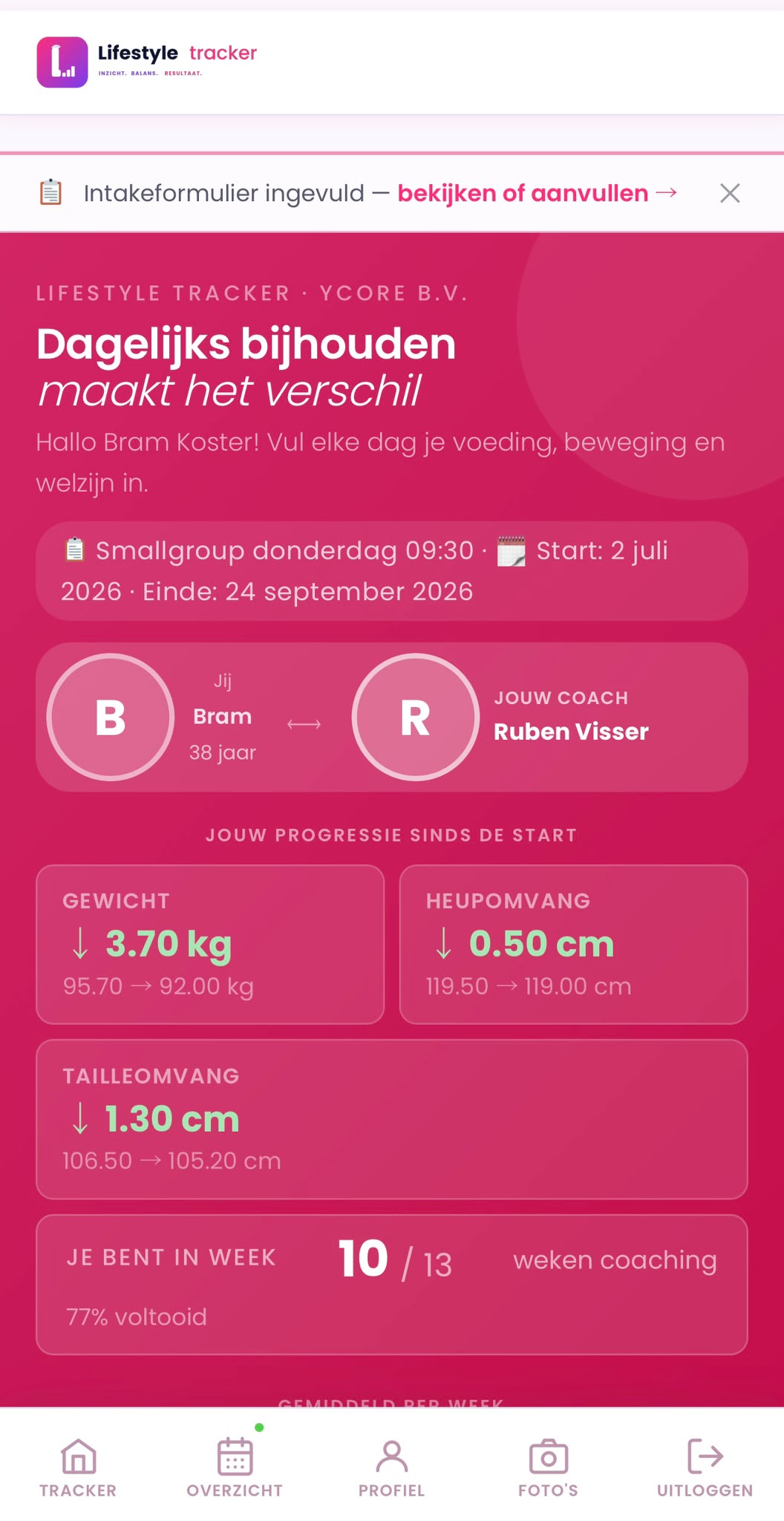 Lifestyle Tracker mobiele deelnemersomgeving